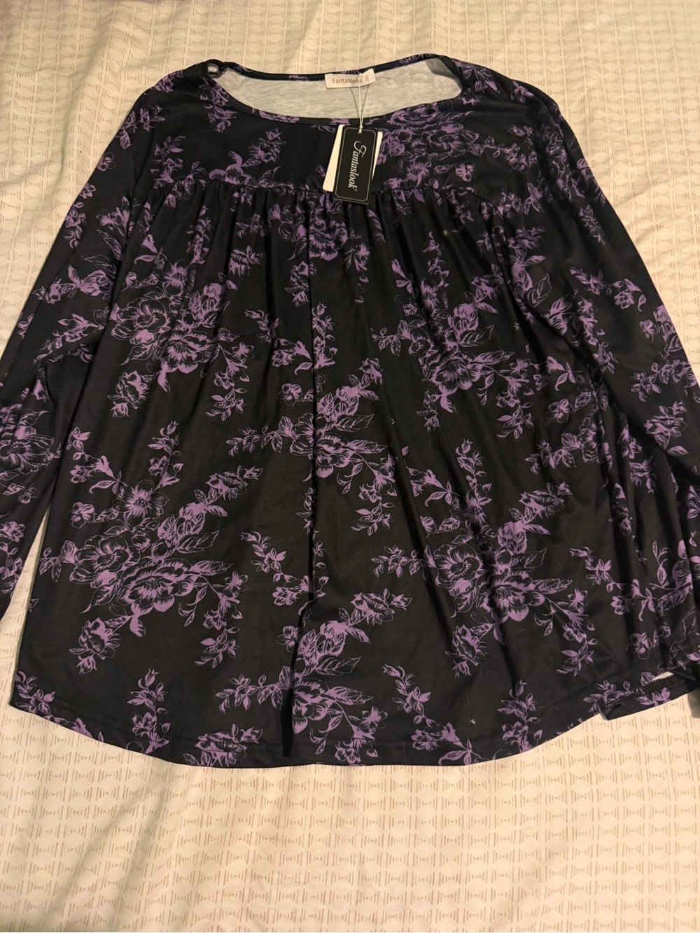 Sonoma Black Floral Long-Sleeve Blouse with Lavender Print